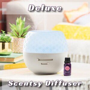 Scentsy grey deluxe diffuser with 2 essential oils